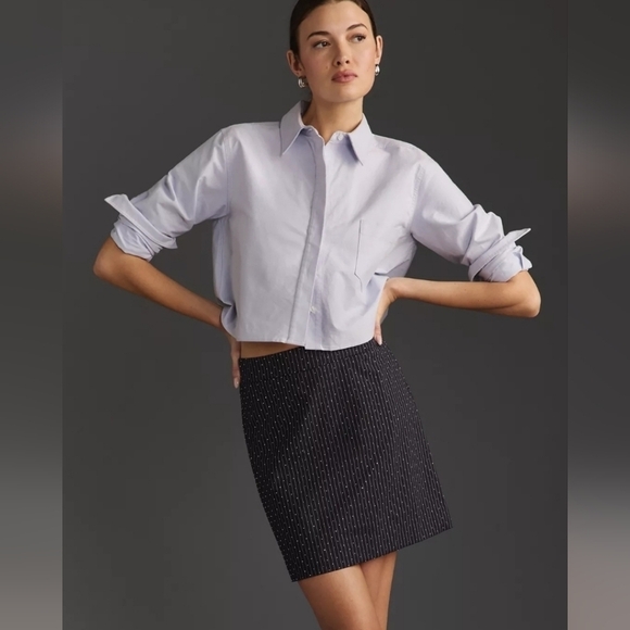 Anthropologie Essentiel Antwerp Faskia Mini Skirt in Navy Pinstripe Sz 12 NWT - Picture 4 of 14